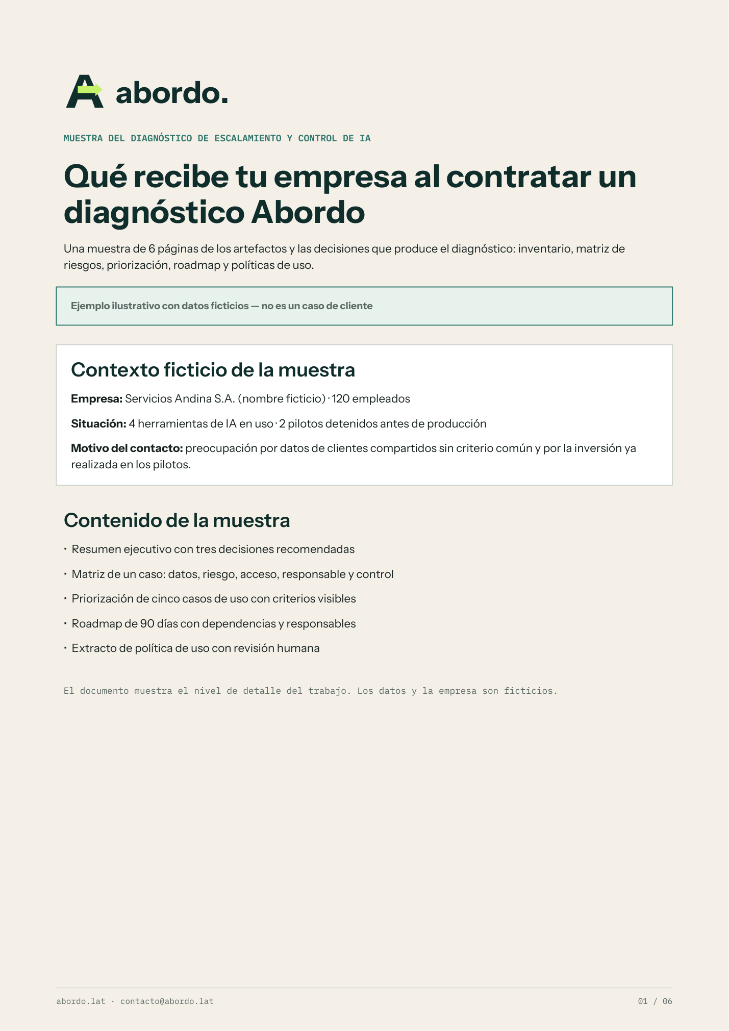 Portada de la muestra del diagnóstico Abordo